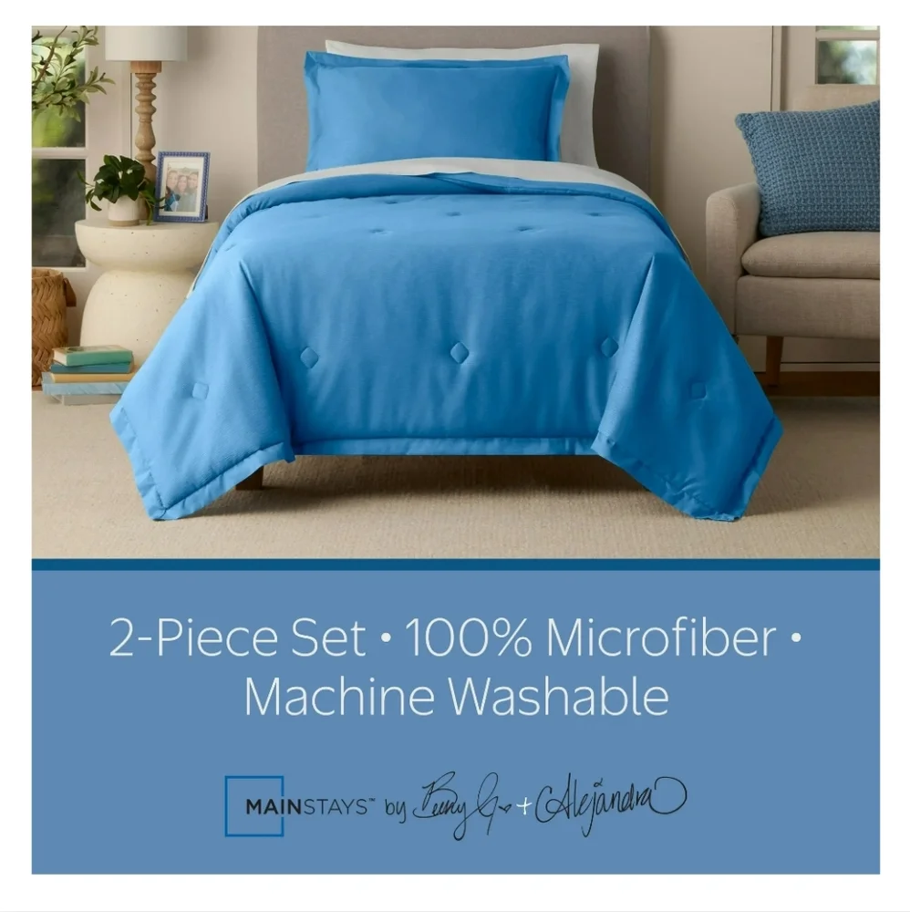 Mainstays Blue 3Pc Microfiber Comforter Sham Set Size Twin/TwinXL